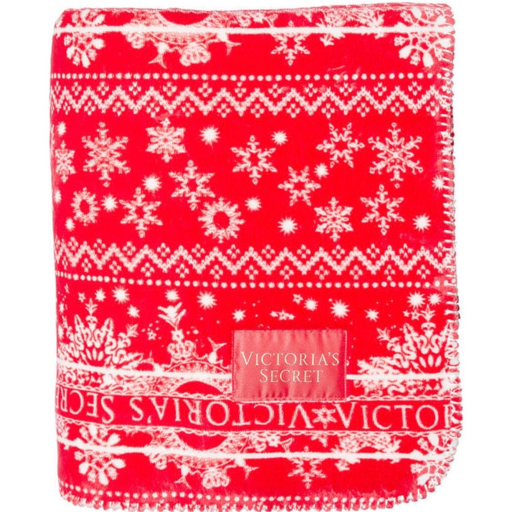 Victoria’s Secret Plush Fleece Sherpa Red White Blanket